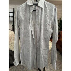 Dress Shirt Checkered Long Sleeve Casual Button Up Mens Shirt Size 15.5